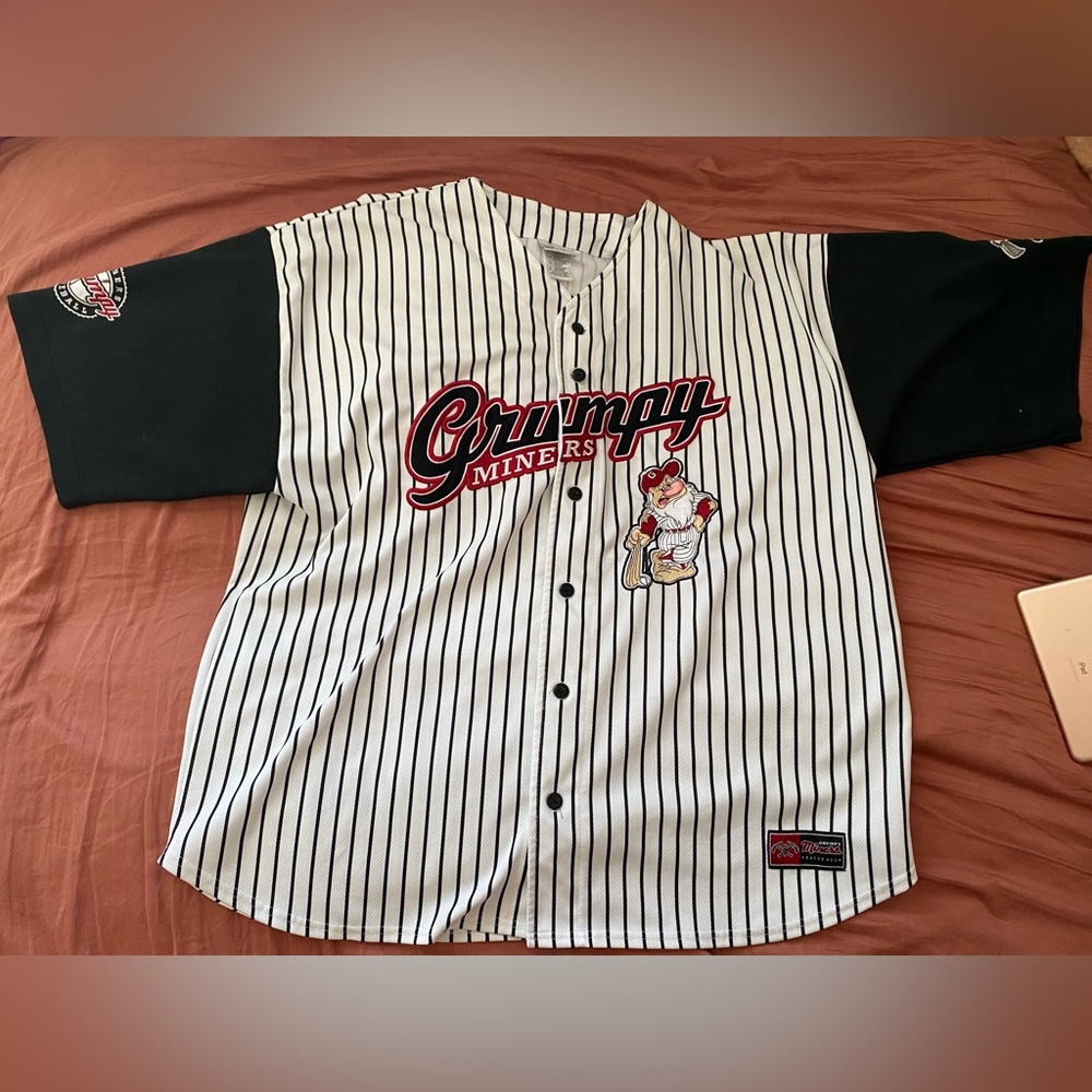 Vintage Disneyland Grumpy Miners #37 Baseball Jersey Pinstriped Button Up